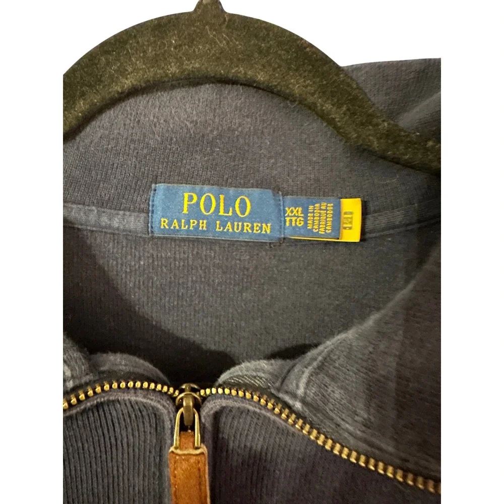 Ralph Lauren Polo‎ Mens XXL Navy Blue Cotton 1/4 Zip Long Sleeve Pullover Preppy